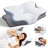 Halswirbel-Nackenkissen zur Schmerzlinderung, ergonomisches Memory-Foam-Kissen zum Schlafen, Nackenstützkissen zum Schlafen mit Kissenbezug, konturiertes orthopädisches Kissen für Seite Rücken