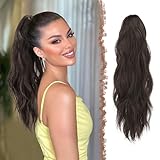 FESHFEN Gewellt Pferdeschwanz Haarteil mit Klammer, 50cm Pferdeschwanz Zopf Extensions Claw Clip in Wavy Ponytail Extension Synthetik Haarverlängerung für Frauen Damen Dunkelbraun