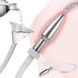 AMZII 2-in-1 Po Dusche Anal Plug,7-Löcher Klistier Buttplug mit 500mm Duschschlauch + Trichter Einlauf Klistierspritze,Analdusche für Analverkehr,Analplug für Frauen Männer,Einlauf Anal Dildo