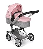 Bayer Chic 2000® 2in1 Kombi Puppenwagen Linus - Melange grau-rosa - faltbar, höhenverstellbarer Griff 47-78 cm – Puppen bis 52 cm, 4-8 J.
