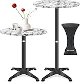KESSER® 2in1 Stehtisch Bistrotisch 1er Set | Aluminium Edelstahlplatte | höhenverstellbar 70cm / 115cm | Partytisch Tisch Ø 60cm | Rund | In- & Outdoor | Empfangstisch | Inkl. Husse | Marmor