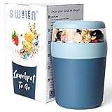 Swkien MüSlibecher to go,Jogurtbecher für Unterwegs mit löffel, Auslaufsicherer Joghurt groß(250ML+500ML) Spülmaschinenfest Lunchpot,Müsli, Becher für Arbeit, Schule,Picknick Reisen