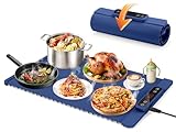 Elektrisch Speisewärmer Warmhalteplatte, Buffetwärmer Elektrisch Mit 5 Einstellbarer Temperatur & 4 Stunden Timer, Ganzflächige Erwärmung, Wärmeplatte essen für Buffet Server Familie Party-Blau