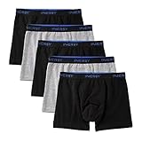 INNERSY Unterwäsche für Jungen Baumwolle Unterhosen Elastische Boxershorts mit Eingriff 5er Pack (146-158, 3 Schwarz/2 Grau)