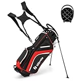 COSTWAY Golfbag, Golftasche mit 14-facher Unterteilung & 6 Taschen, Golf Stand Bag mit Standfüßen & Regenhaube, leichte Pencil Bag tragbar für Männer & Frauen (Rot)