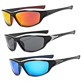3er-Pack Ski Sonnenbrille Herren Sport Sonnenbrille Damen Polarisierter Uv-Schutz Geeignet Zum Radfahren, Angeln, Autofahren (Schwarzgrau/Blaues Quecksilber/Rotes Quecksilber)