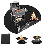 Rund Feuerfeste Unterlage, 97x97cm Feuerschutzmatte, 1093°C Feuerschalenmatte, 3 Schicht Außenbereich Hitzeschutzmatte Grillmatte Bodenschutz, Wasserdicht Faltbare Feuerschutzmatte für Boden, Deck