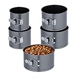 Relaxdays Springform Set 5-teilig, Ø 12, 14, 16, 18, 20 cm, Stahl, Antihaftbeschichtung, runde Backformen, anthrazit, Edelstahl