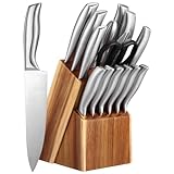 MAGICLULU Teiliges Edelstahl Küchenmesser Set mit Messerblock Vielseitiges Profi Messerset aus rostfreiem Stahl Komfortabler Griff Sichere Aufbewahrung für Zuhause und Gastronomie