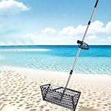 Sandflohrechen, Stahl-Strandsandzahn, breiter, Abnehmbarer Langer Griff, Rechen für den Strand ( Black, 40x20x141cm)