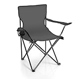 BigDean Faltstuhl DUNKELGRAU Campingstuhl Anglerstuhl mit Getränkehalter & Tragetasche - Anglersessel klappbar - Klappstuhl Gartenstuhl Faltstuhl Relaxsessel Angelsessel faltbar
