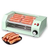 FAcoLL 300-W-Hot-Dog-Roller-Grillkocher, 0–250 °C Hot-Dog-Wärmer auf der Arbeitsplatte, elektrischer Grillkocher mit 5 Rollen aus Edelstahl für Frühstückswürste und Eierbrötchen Green