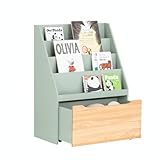 SoBuy Kinder Bücherregal Kinderregal mit 3 Ablagefächern und Einer herausnehmbaren Spielzeugtruhe Aufbewahrungsregal für Kinder Grün-Natur BHT ca. 62x80x30cm KMB95-GR