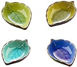 PROLEO 4 Stück Mini-Schälchen Keramik Blätter Form Hand gefertigt Saucen Schalen, aus Keramik, Set von 4 Farben