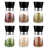 FWEEK 6er Set Salz und Pfeffermühle, 180 ml Gewürzmühle mit Manuell Einstellbarem Keramikmahlwerk, 13X6.4CM Transparent Gewürzmühlen Set für Verschiedene Gewürze