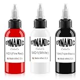 DLDN01 3 Flaschen Tattoo-Tinte - weiße Tattoo-Tinte, klassische schwarze Tattoo-Tinte mit Eleganz Rot (30 ml)