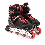 M.Y X-Skate Verstellbare rote Inline-Rollschuhe mit integrierten Verstellern, Kinder-Rollstiefel für Jungen und Mädchen, Größe L