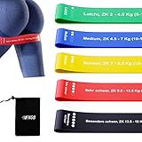 FNG8 Fitnessbänder Set Bedruckt mit Übungen auf Deutsch - Trainingsband mit 5 Stufen Widerstand - Fitness Band Aus Hautfreundlichem Latex - Unisex Terra Band für Physio und Sport