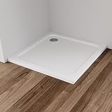 IMPTS Duschwanne 80x80x4 cm Duschtasse Komplett Set Quadrat Extra Flach Eckig Acryl Weiß Dusche Acrylwanne für Duschabtrennung Duschkabine, inkl. Ablaufgarnitur
