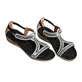 minkissy Wedge Sandal Damen Keilabsatz Sandale mit Verstellbarem Riemen Transparenter Strap Bequeme Gummi Sohle Modische Sommerschuhe für Alltag und Party Schwarz