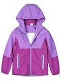 LAUSONS Kinder Regenjacke Wasserdicht Mädchen Softshelljacke Outdoorjacke Leichte Windjacke Regenmantel mit Kapuze Lila 128-134/Größe 130