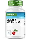 Eisen - 365 Tabletten mit 40 mg reinem Eisen + natürlichem Vitamin C - Premiumrohstoff: Eisenbisglycinat (Eisen-Chelat) - Hochdosiert - Vegan