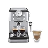 De'Longhi Siebträgermaschine Linea Classic EM450.M, Espressomaschine mit professionellem Milchaufschäumer, Vollmetallgehäuse, 15 Bar, 1,7 l Wassertank, Edelstahl/Metall