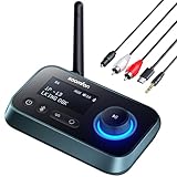 3-in-1 Bluetooth 5.0 Sender Empfänger für 2 Kopfhörer, SOOMFON Bluetooth Adapter Audio für TV PC Stereoanlage, Low Latency BT Transmitter Receiver mit Lautstärkeregelung, Aux/RCA/Optisch