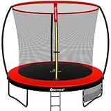 KESSER® Trampolin Ø 244 cm | TÜV Rheinland GS Zertifiziert | Gartentrampolin für Kinder bis 150 kg | Komplettset mit Sicherheitsnetz, Leiter, Randabdeckung, Seitentasche und Zubehör