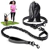 Joggingleine für Hunde zum Laufen, Joggen, Wandern | 2 in 1 Joggingleine und Normale Hundeleine für Große und Mittelgroße Hunde mit Doppelgriff | Bauchgurt Hundeleine