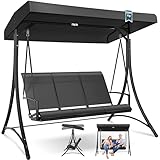 KESSER® Hollywoodschaukel mit Sonnendach 3-Sitzer | Gartenschaukel bis 300kg belastbar | Gartenliege mit Anti-Rutsch-Füßen | Schaukelbank wasserabweisend Outdoor & Indoor (Anthrazit)