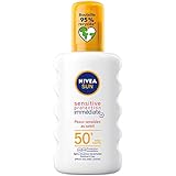 NIVEA SUN Sonnenspray Sensitive Sofortschutz LSF 50+ (1 x 200 ml), Sonnenschutz geeignet für empfindliche Haut, leichter & fettfreier Sonnenschutz
