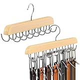 Greyoe Krawattenhalter Pack of 2, Gürtelhalter Kleiderschrank, Schalbügel, Hanging Bag Rack Multifunktionale Gürtel Krawatte Sling Hook Organizer für Krawatten, Schals, Tücher, Holzfarbe - 14 Hook