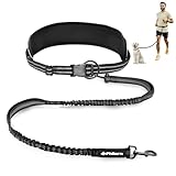 Philorn Joggingleine Hunde, Freihändig Laufleine, Bauchgurt Hundeleine zum Joggen Laufen Wandern mit Dual Griffe, Reflektierende Nähte (Schwarz)