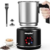 Morpilot Milchaufschäumer Elektrisch, 6 in 1 Milchschäumer für heißer, kalter und heißer Schokolade, 130-500ml, 600W, Antihaftbeschichtung, Latte-Design, Spülmaschinenfest, Edelstahl, Schwarz