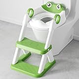 COOSEYA Frosch-Kinder Toilettensitz, toilettentrainer Toilettensitz für Kleinkinder, Upgrade-Toilettenleiter für Kinder, 2-in-1 Kinder Toilettensitz mit Treppe,Rutschfestes Trittbrett