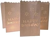 GW Handels UG Papier-Lichttüten für Teelichter, Kerzen, weiße Laternen, KerzenhalterHappy Birthday, 10 Stück