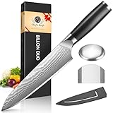 BILLION DUO Profi Kochmesser, Küchenmesser Carbon Edelstahl, Profi Chefmesser mit Edelstahlseife und Fingerschutz, Allzweckmesser Schwarz Ergonomischer Griff Als Geschenk (kochmesser 20 cm)