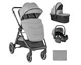 Kikka boo Kombikinderwagen Ava 3 in 1 Babywanne, Babyschale, Gummiräder, Farbe: grau