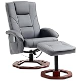 HOMCOM Relaxsessel Massagesessel mit Hocker Fernsehsessel mit Liegefunktion 360° drehbar mit Seitentasche Kunstleder 73 x 83 x 106cm Dunkelgrau