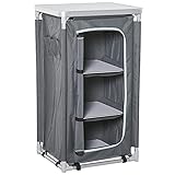 Outsunny Campingschrank faltbar Küchenbox tragbar mit Arbeitsplatte Tragetasche 3 Ablagen 600D Oxford Stoff Grau 60 x 50 x 104,5 cm