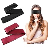 Prasacco 2 Stück Satin Augenbinde, Weiche Schlafmaske 150 x 7 cm Verstellbare Augenabdeckung Reise-Augenmaske Satin Augenmaske für Frauen, Männer, Erwachsene, Paare (Schwarz, Weinrot)