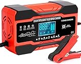 10A Autobatterie Ladegerät, 12V/24V Smart vollautomatische Batterie Ladegerät mit 7-Stufiger Ladung und LCD-Bildschirm Batterie Ladegerät, geeignet für AGM, Wet und Gel-Blei-Säure-Batterien