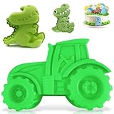 ADNEWX Vollbackform Traktor, 3D Backform Traktor mit Dino Kuchenform Geburtstag Tortendeko Antihaft Silikon BPA Frei für Bauernhof Party Kinder Kuchen EIS Schokolade Brot Dessert Pudding Usw(Grün)