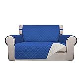 PureFit Gesteppter wendbarer Sofabezug, wasserabweisend, Möbelschutz, waschbarer Couchbezug mit rutschfesten und elastischen Bändern für Kinder, Haustiere (Zweisitzer, klassisches Blau/Elfenbein)