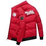 DRTBAC Puffer Jacke Monst-er Hunt-er, Daunenjacken-Optik, Winterjacke Zum Wandern Camping Reisen(Red,L)