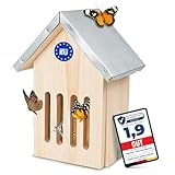 Oramics Schmetterlingshaus aus Kiefernholz mit wetterfestem Metall Dach [Made in Europe] Schmetterlingshotel für Garten und Balkon – Schmetterling Kasten Insektenhotel zum Züchten oder zur Aufzucht
