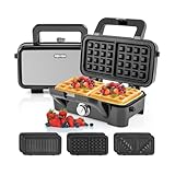 COSTWAY 3-in-1-Sandwichmaker, elektrischer Panini-Pressgrill mit abnehmbaren Antihaft-Platten, 1200 W Waffeleisen mit 5-Gang-Temperaturregelung