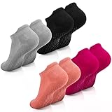 Xinstroe 4 Paare Stoppersocken Damen Baumwolle Yoga Socken Rutschfeste Socken Anti Rutsch Socken Antirutschsocken Damen Socken für Yoga Pilates Tanz Trampolin