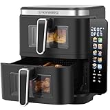 Steinborg® Heissluftfritteuse Doppelkammer 11 Liter Heißluft-Frittieren Heißluftfritteuse 2 vertikale Schubladen 5,5L+5,5L Grillen Backen Dörren Frittieren Friteuse ohne Öl Heißluftofen Heißluftgrill